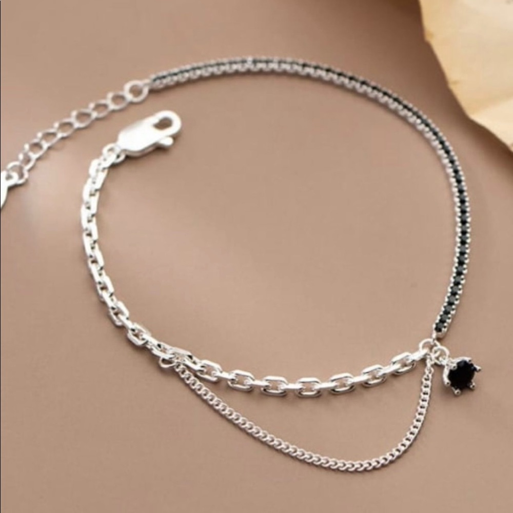 Solid 925 Sterling Silver Irregular Black Bracelet